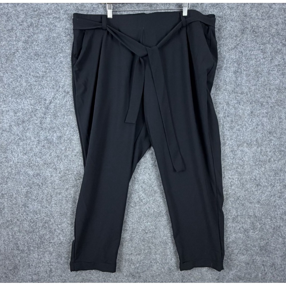 Torrid Crepe Pant Womens 4 Black Stretch Pull On High Rise Tapered Leg Tie Belt
